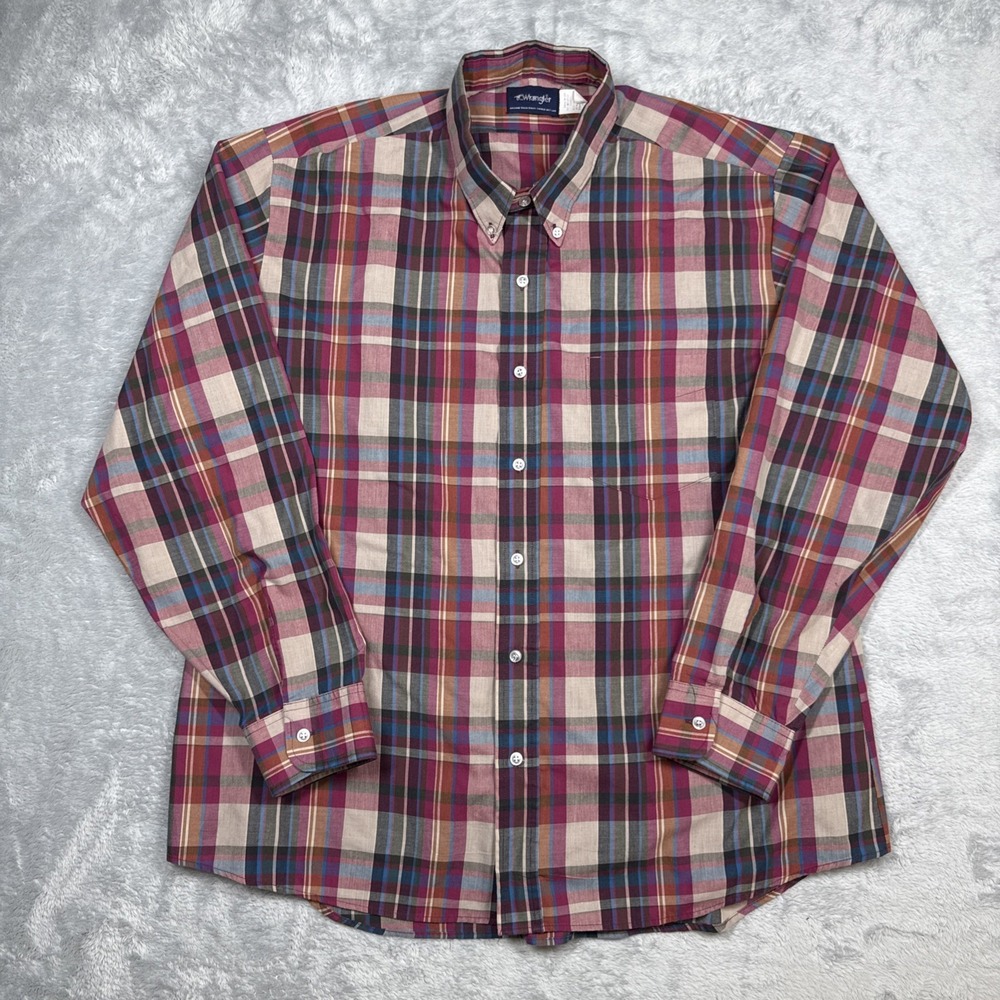 Vintage Wrangler Shirt Mens XL Fuchsia Plaid Button Down USA‎ Long Sleeve